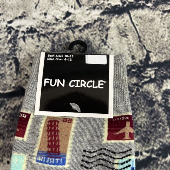 Fun Circle Men's Postage Stamp Sox size 10-13 Crew Socks 1 Pair Shoe sz 6-12 - Picture 4 of 7